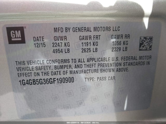1G4GB5G36GF190900 Buick lfx - sidi, vvt, e85 max, alum gm