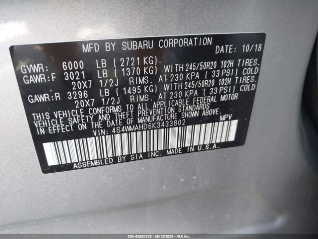 4S4WMAHD6K3433802 Subaru 2019