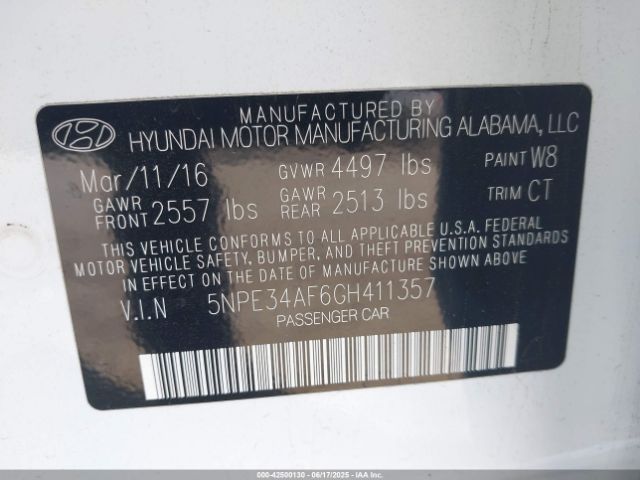 5NPE34AF6GH411357 Hyundai dohc gdi theta-ii
