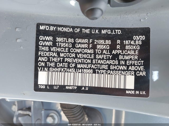 Honda l15ba 2020 SHHFK7H45LU418966 Image 9