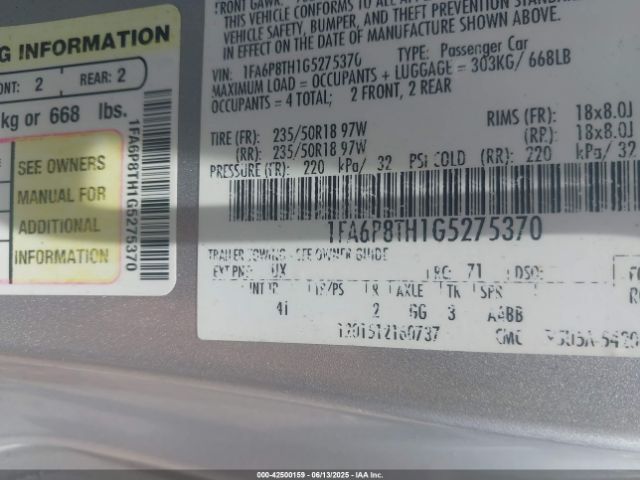 1FA6P8TH1G5275370 Ford Mustang Ecoboost