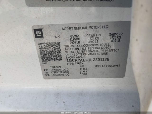 1GCRYAEF1LZ301136 Chevrolet l82 - di, afm, alum, gen 5, var 1