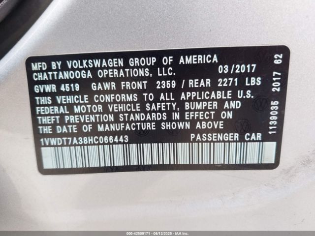 1VWDT7A38HC066443 Volkswagen 1.8 tsi