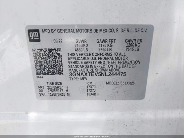 2022 CHEVROLET EQUINOX 3GNAXTEV5NL244475 Photo 8