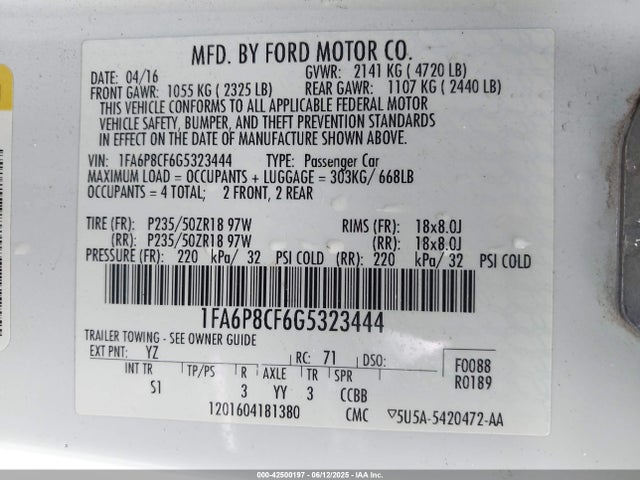 1FA6P8CF6G5323444 Ford 2016