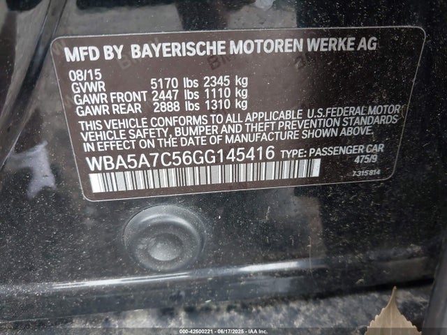 Aukcja sprzedaży 2016 Bmw 528i Xdrive, vin: WBA5A7C56GG145416, numer aukcji: 42500221