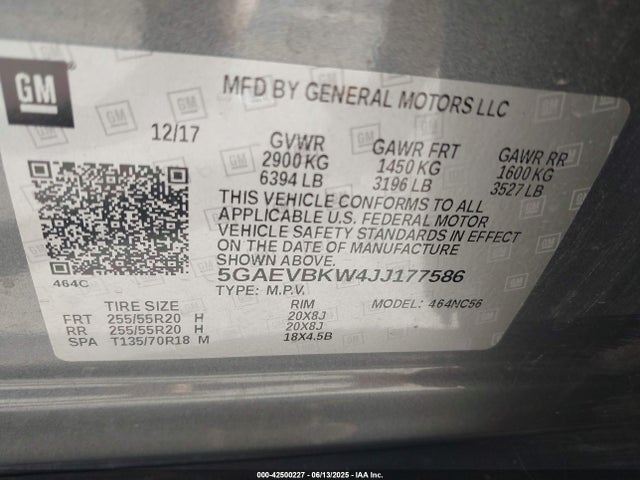 5GAEVBKW4JJ177586 Buick lfy - spark ignited direct injection, atss, gen1