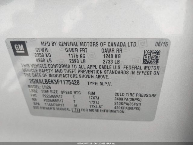 2GNALBEK3F1175428 Chevrolet EQUINOX 1LT