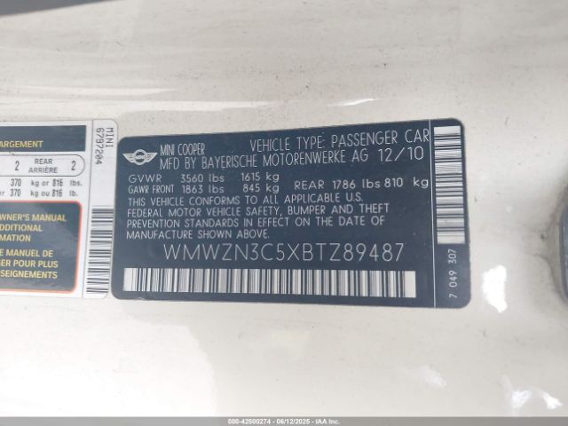 2011 MINI COOPER WMWZN3C5XBTZ89487 Photo 8