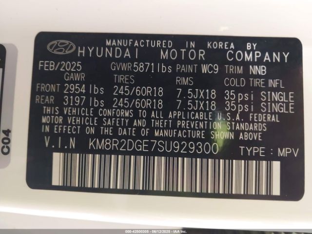 KM8R2DGE7SU929300 Hyundai Palisade Sel