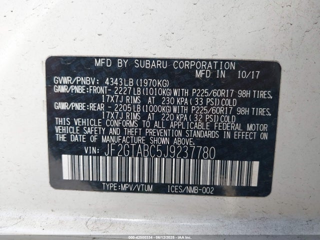 Subaru naturally aspirated 2018 JF2GTABC5J9237780 Image 9