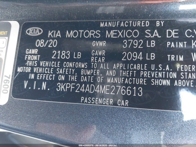 3KPF24AD4ME276613 KIA mpi nu