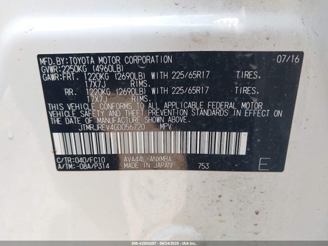 JTMRJREV4GD056720 Toyota 2ar-fxe, 2jm+2fm