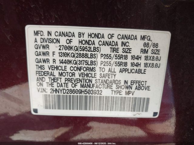 2009 ACURA MDX 2HNYD28609H503932 Photo 8