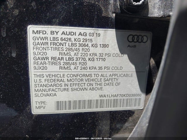 WA1LHAF70KD038060 Audi 2.0t