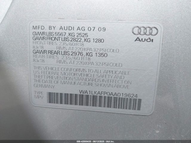 2010 AUDI Q5 WA1LKAFP0AA019624 Photo 8
