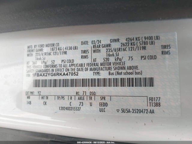 1FBAX2YG6RKA47052 Ford Transit-350 Passenger Van Xlt
