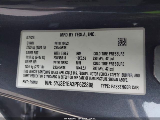 2023 TESLA MODEL 3 5YJ3E1EA3PF622898 Photo 8