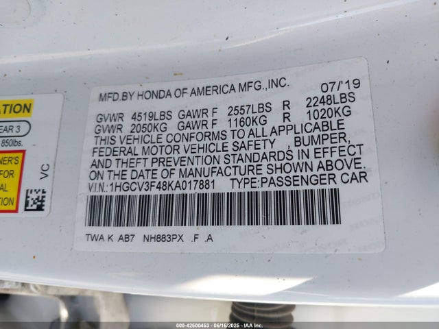 1HGCV3F48KA017881 Honda lfb2