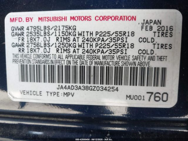 JA4AD3A38GZ034254 Mitsubishi Outlander Se