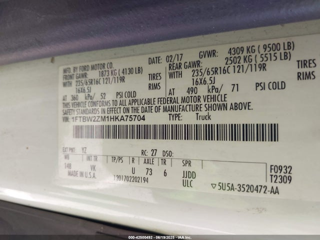 1FTBW2ZM1HKA75704 Ford Transit