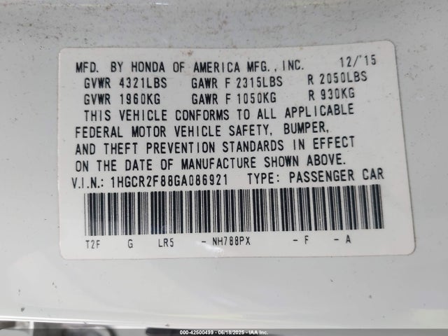 1HGCR2F88GA086921 Honda k24w1