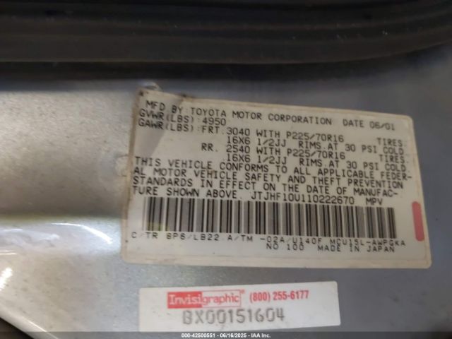 2001 LEXUS RX 300 JTJHF10U110222670 Photo 8