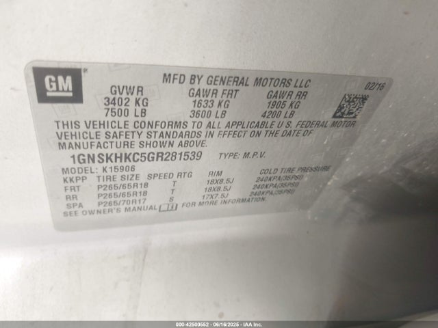 Chevrolet Suburban Lt 2016 1GNSKHKC5GR281539 Image 9