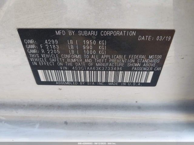 4S3GTAA63K3733496 Subaru 2019