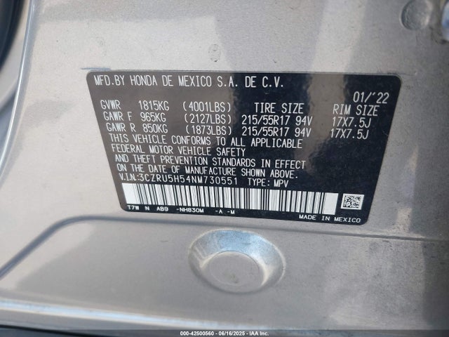 3CZRU5H54NM730551 Honda r18z9