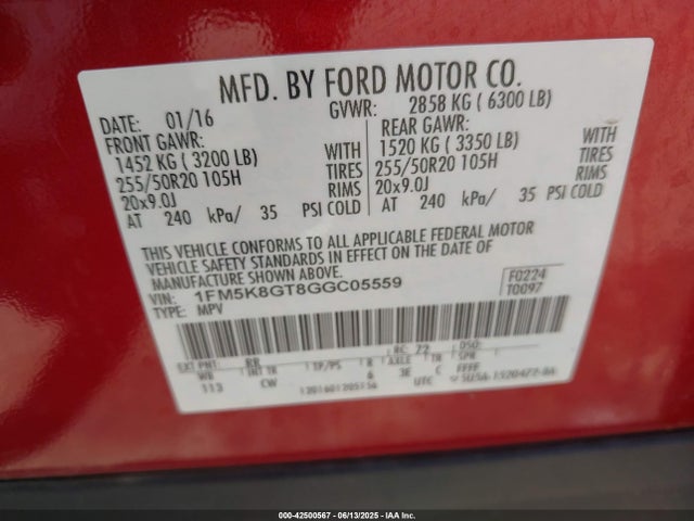1FM5K8GT8GGC05559 Ford Explorer