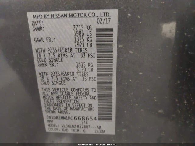 Nissan Pathfinder 2017 5N1DR2MM1HC668654 Image 9