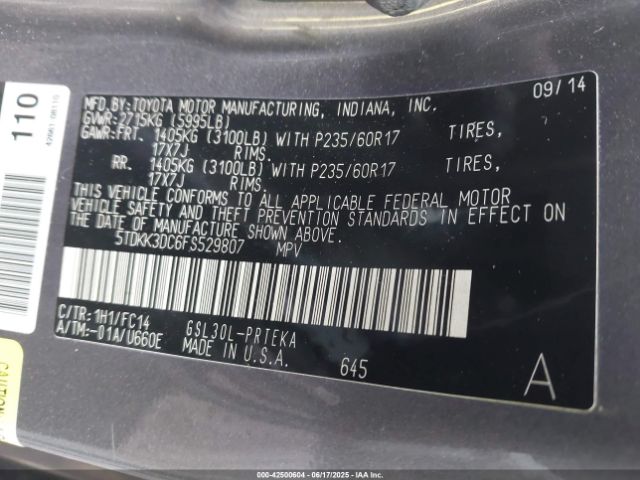 2015 TOYOTA SIENNA 5TDKK3DC6FS529807 Photo 8