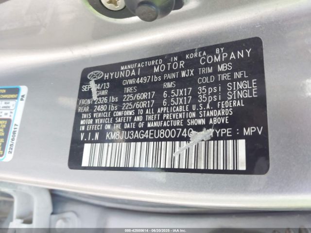 KM8JU3AG4EU800740 Hyundai gdi theta ii