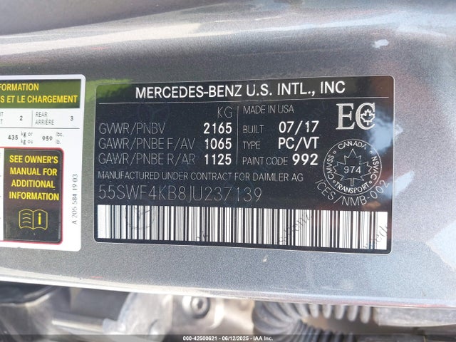 55SWF4KB8JU237139 Mercedes-Benz m274