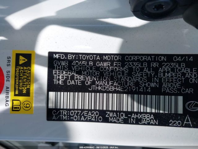 JTHKD5BH4E2191414 Lexus CT 200H