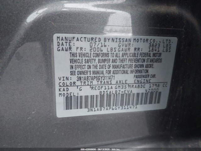 3N1AB7AP6GY311471 Nissan Sentra