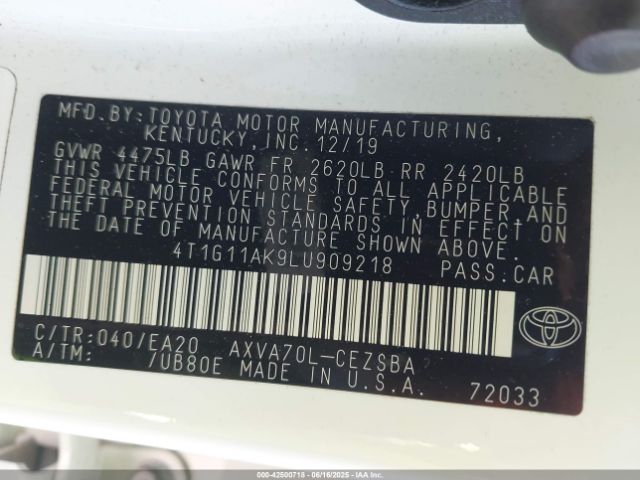 4T1G11AK9LU909218 Toyota a25a-fks