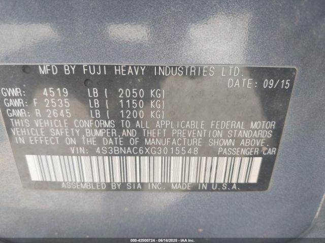 4S3BNAC6XG3015548 Subaru 2.5l u5