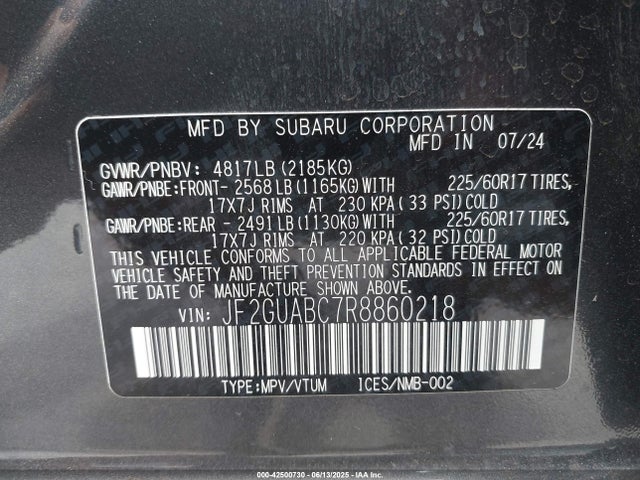 Subaru na 2024 JF2GUABC7R8860218 Image 9