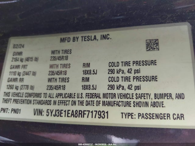 2024 TESLA MODEL 3 5YJ3E1EA8RF717931 Photo 8