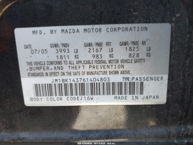 2006 MAZDA MAZDA3 JM1BK143761404803 Photo 8