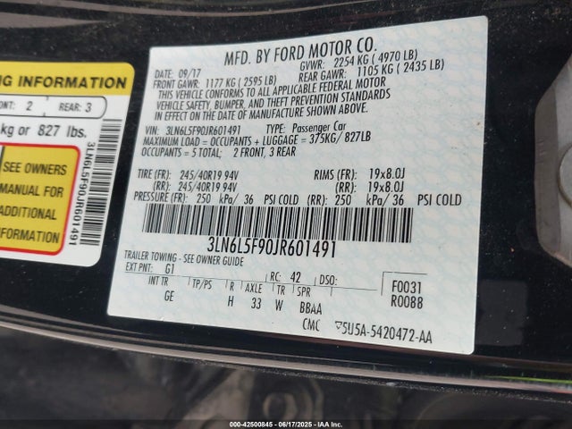 3LN6L5F90JR601491 Lincoln Mkz Reserve