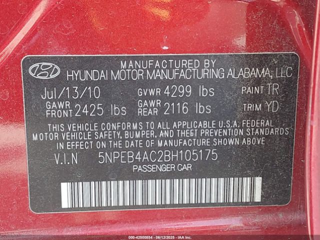 2011 HYUNDAI SONATA 5NPEB4AC2BH105175 Photo 8
