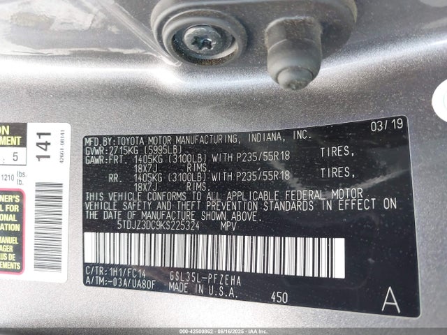 5TDJZ3DC9KS225324 Toyota 2gr-fks