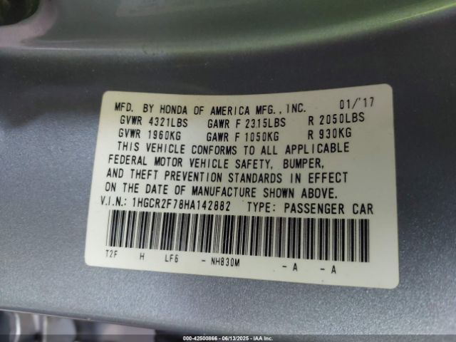 1HGCR2F78HA142882 Honda k24w1