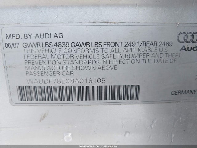 2008 AUDI A4 WAUDF78EX8A016105 Photo 8