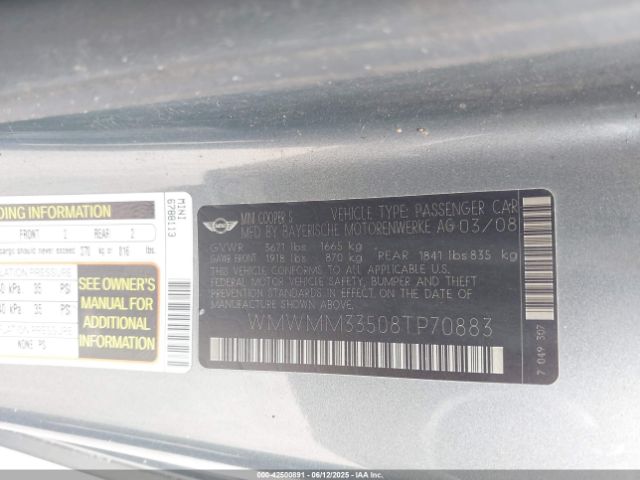 2008 MINI COOPER S CLUBMAN WMWMM33508TP70883 Photo 8