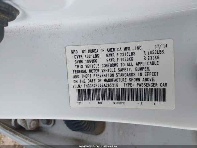 1HGCR2F75EA285316 Honda k24w1