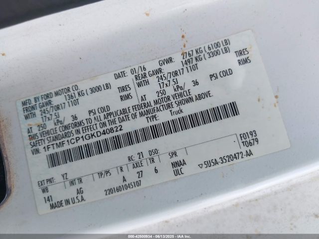 1FTMF1CP1GKD40822 Ford F-150 Xl